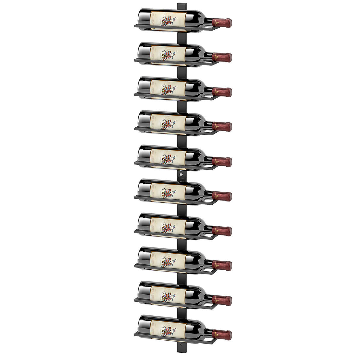 WEINREGAL, wandmontiert, 10 Ablagen, Stahl, schwarz, 27x10x116cm - Multicolor, Metall (27/116/10cm) - FORIOUS