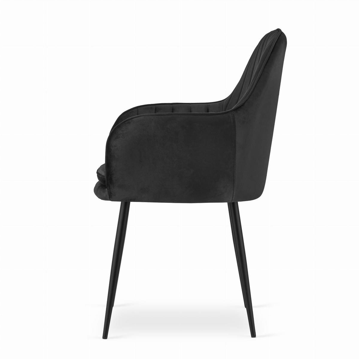 STUHL PRAIANO 4-er Set, Schwarz, Schwarz, mit Samtstoff gepolstert - Schwarz, Textil/Metall (58/87/57cm) - Komodee