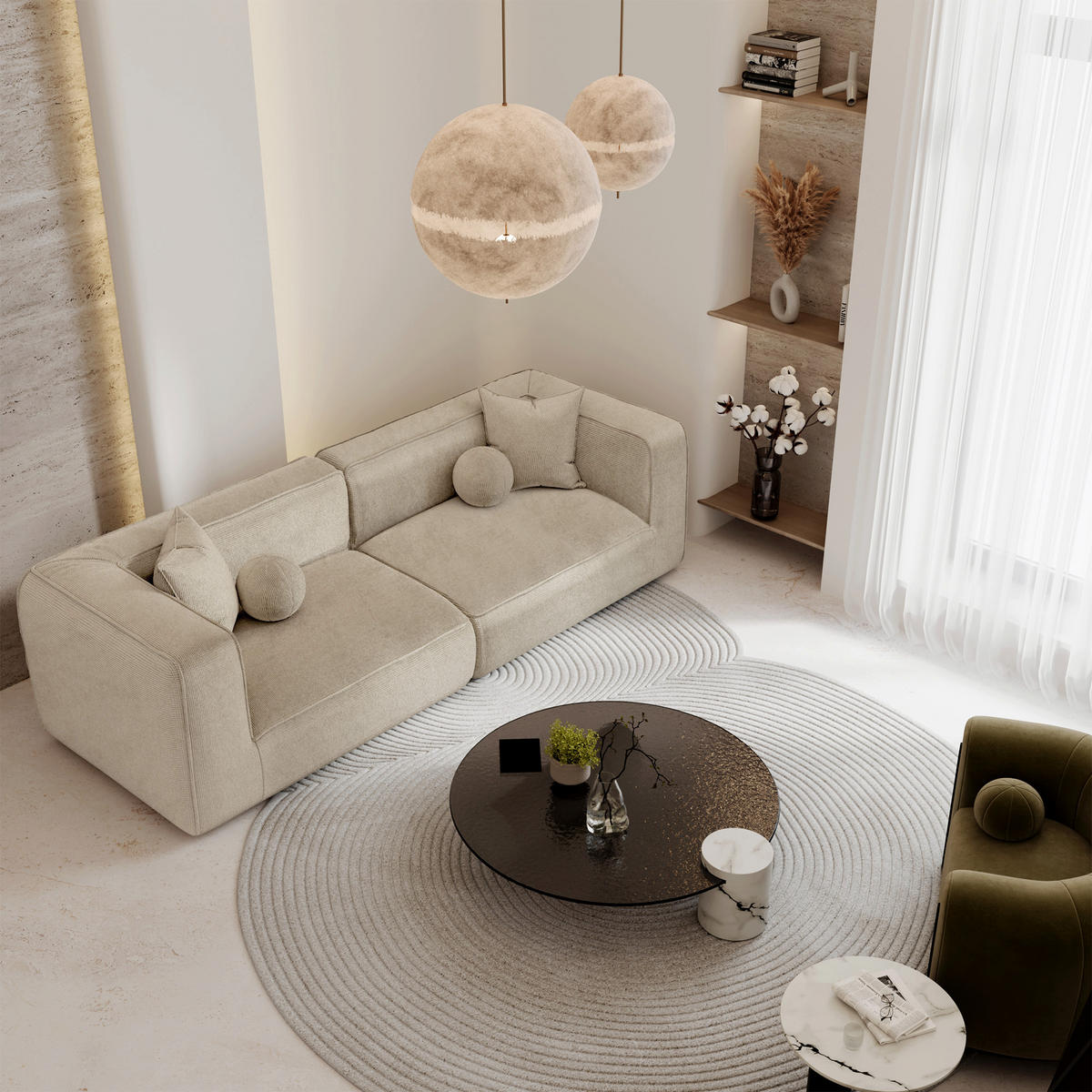 3-SITZER-SOFA aus gewebtem Stoff SOFIA Köpergewebe Beige 250cm - Beige, Textil (250/70/105cm) - Premium Interiors