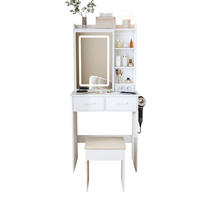 SCHMINKTISCH in Weiß Frisiertisch mit Spiegel LED-Beleuchtung Steckdose Hocker verstecktem Stauraum Schlafzimmer B60/T36/H136cm - Weiß, Glas/Holzwerkstoff (60/136/36cm) - STILVORA