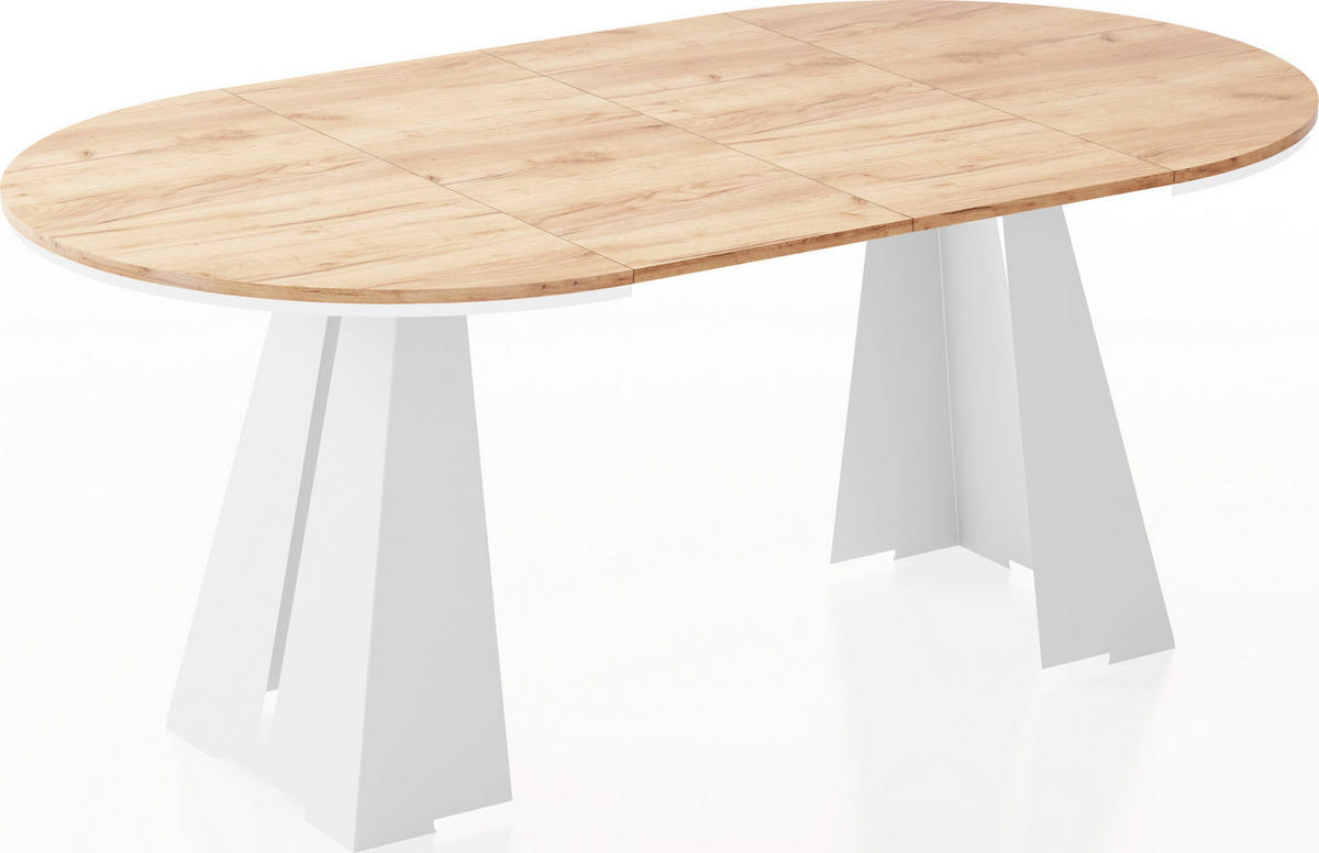 ESSTISCH Kova runder ausziehbarer, Craft Eiche 120-200/120/76 cm - Eiche Wotan/Weiß, Holzwerkstoff/Metall (120/120/76cm) - WFL GROUP
