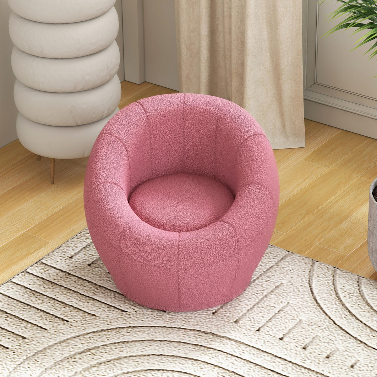 EINZELSESSEL, Schafswolle, Rosa - Rosa, Naturmaterialien (56/48/60cm) - HOMCOM