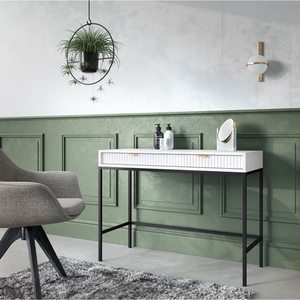 Thumbnail - Feldmann-Wohnen Schreibtisch, Weiß, Metall, 1 Fächer, 2 Schubladen, Rechteckig,Rechteckig, 104x78x50 cm, Arbeitszimmer, ...