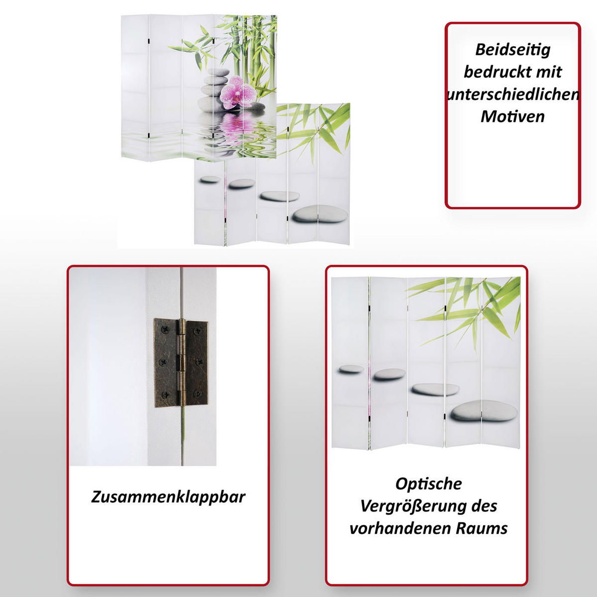 FOTO-PARAVENT Weiß, Altrosa - Altrosa/Weiß, Holz (200/180/2cm) - MCW