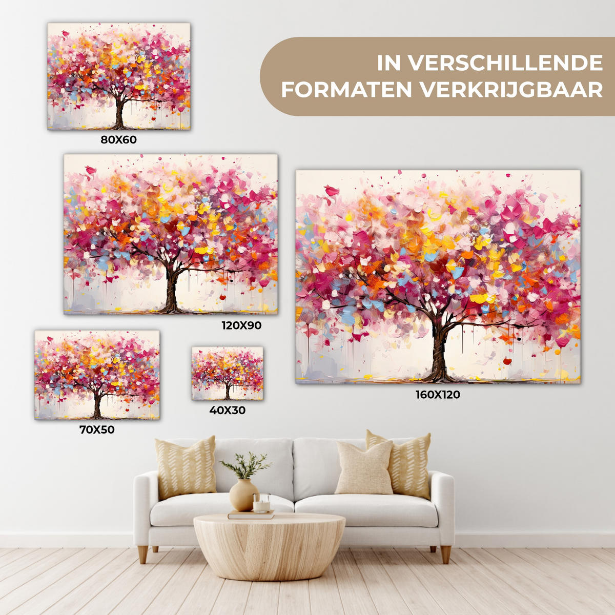 LEINWANDBILD Aquarell - Baum - Kunst - Abstrakt Wandbilder 80x60 cm - Multicolor, Textil (80/60cm) - MuchoWow