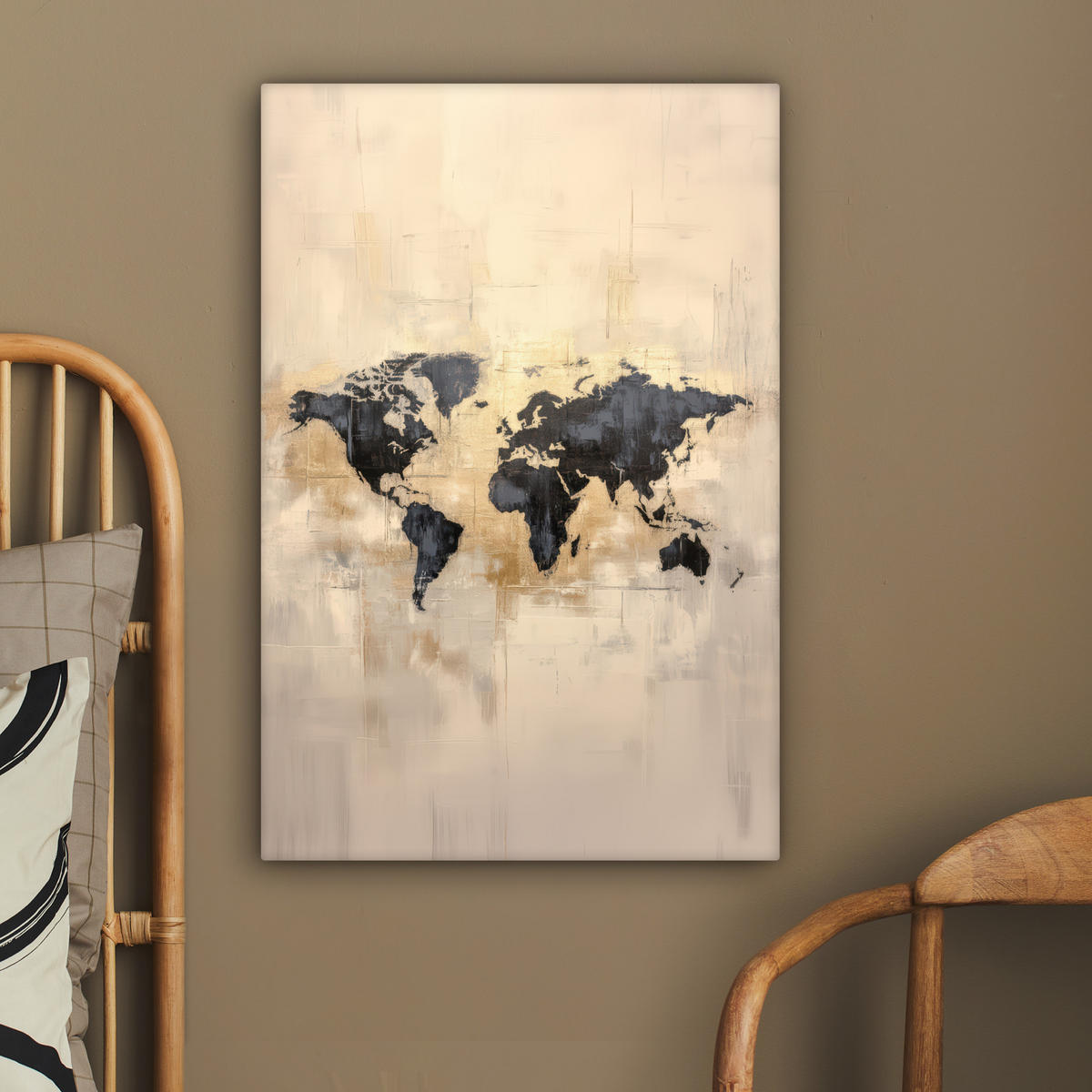 LEINWANDBILD Weltkarte - Gold - Schwarz - Abstrakt 40x60 cm - Kupferfarben, Textil (40/60cm) - MuchoWow