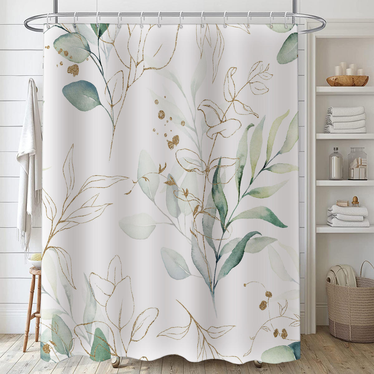 DUSCHVORHANG botanisch Muster 180 x 180 cm schimmelresistent wasserdicht blickdicht waschbar - Weiß, Textil (180/180cm) - MCBOSON