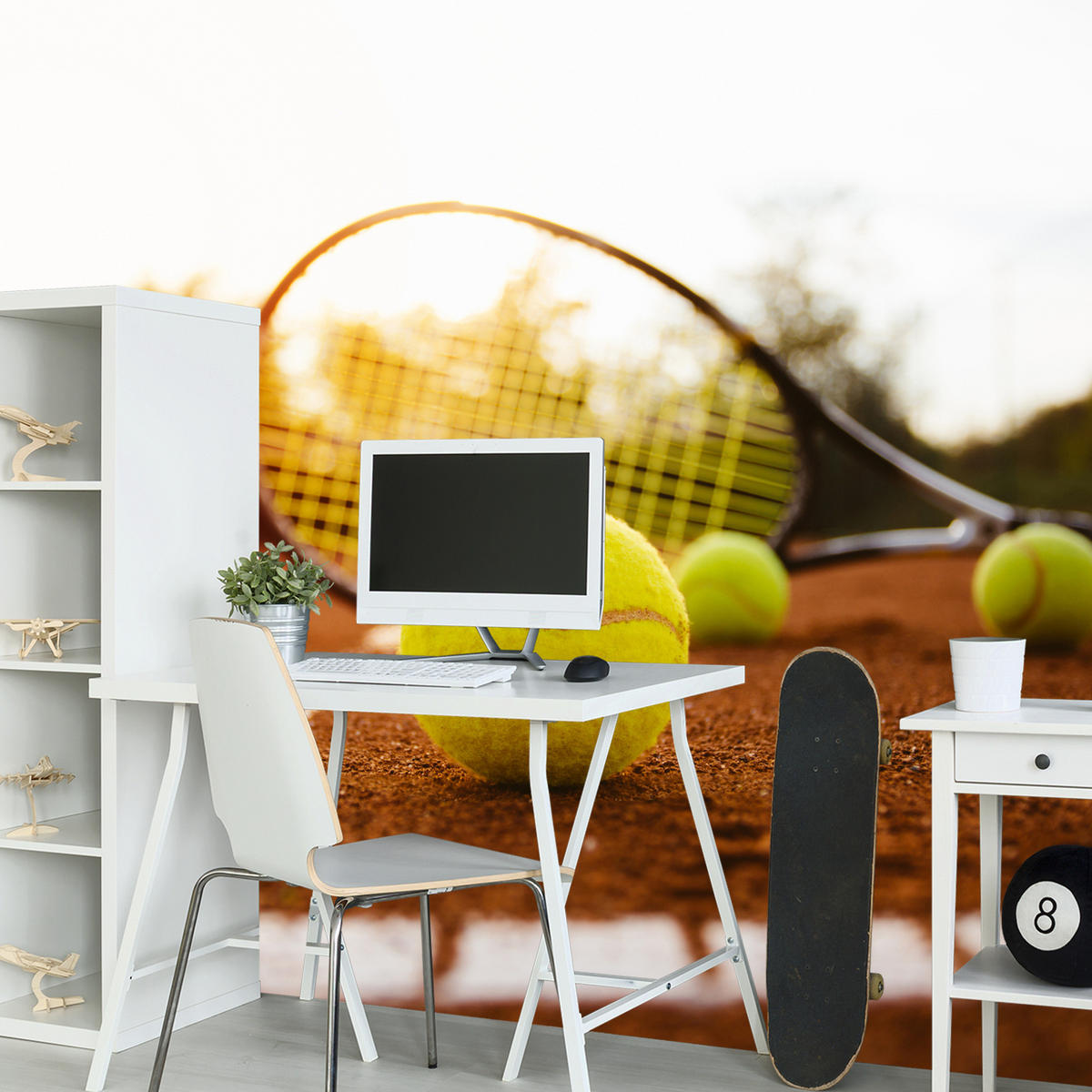 FOTOTAPETE für Jugendzimmer Tennisschläger Court Sport Ball 350x256 - Gelb/Orange, Papier (350/256cm) - Muralo