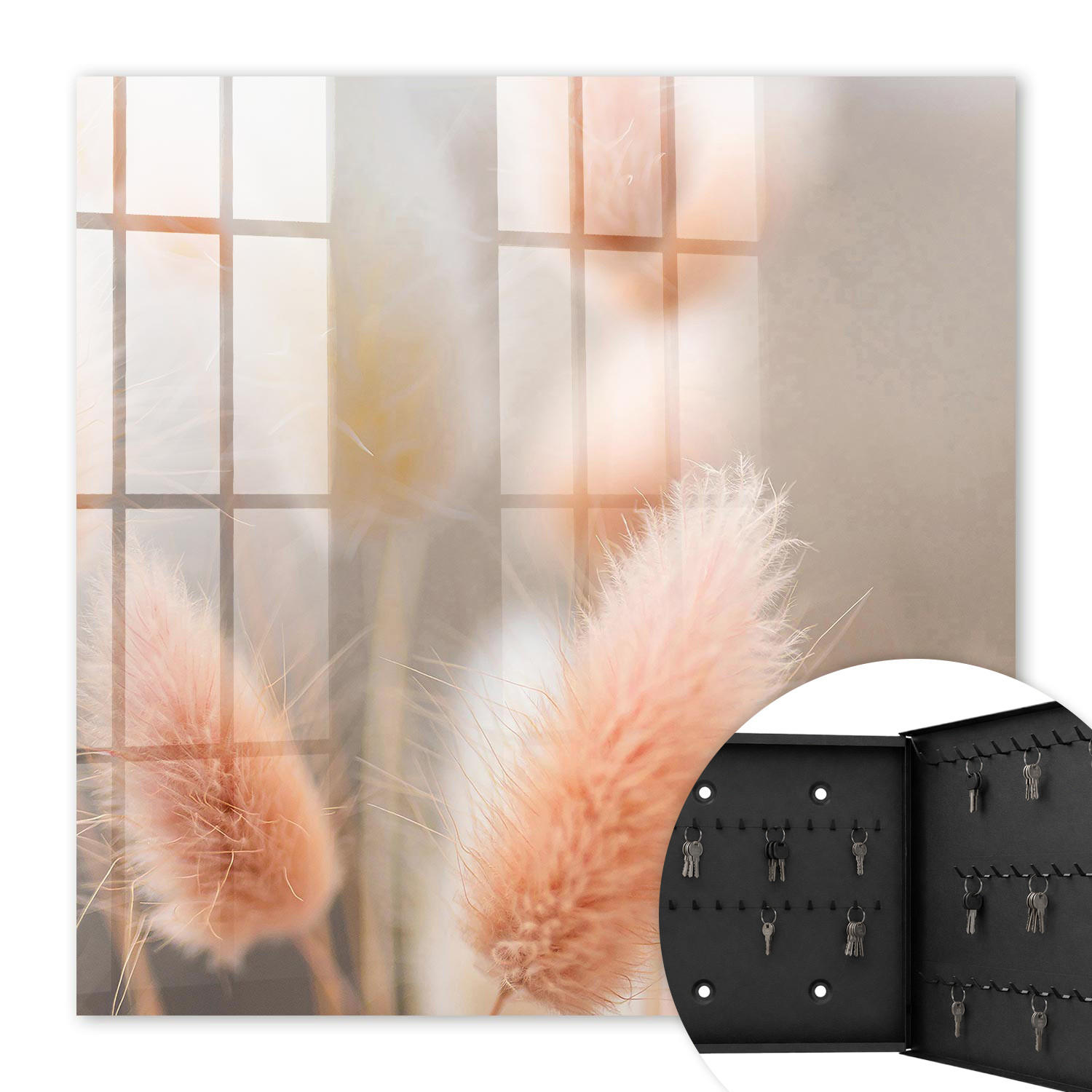 SCHLÜSSELBOX Schwarz 30x30 cm- Türöffnung nach rechts - Die Subtilität der Natur - Beige, Metall (30/30/5cm) - TULUP