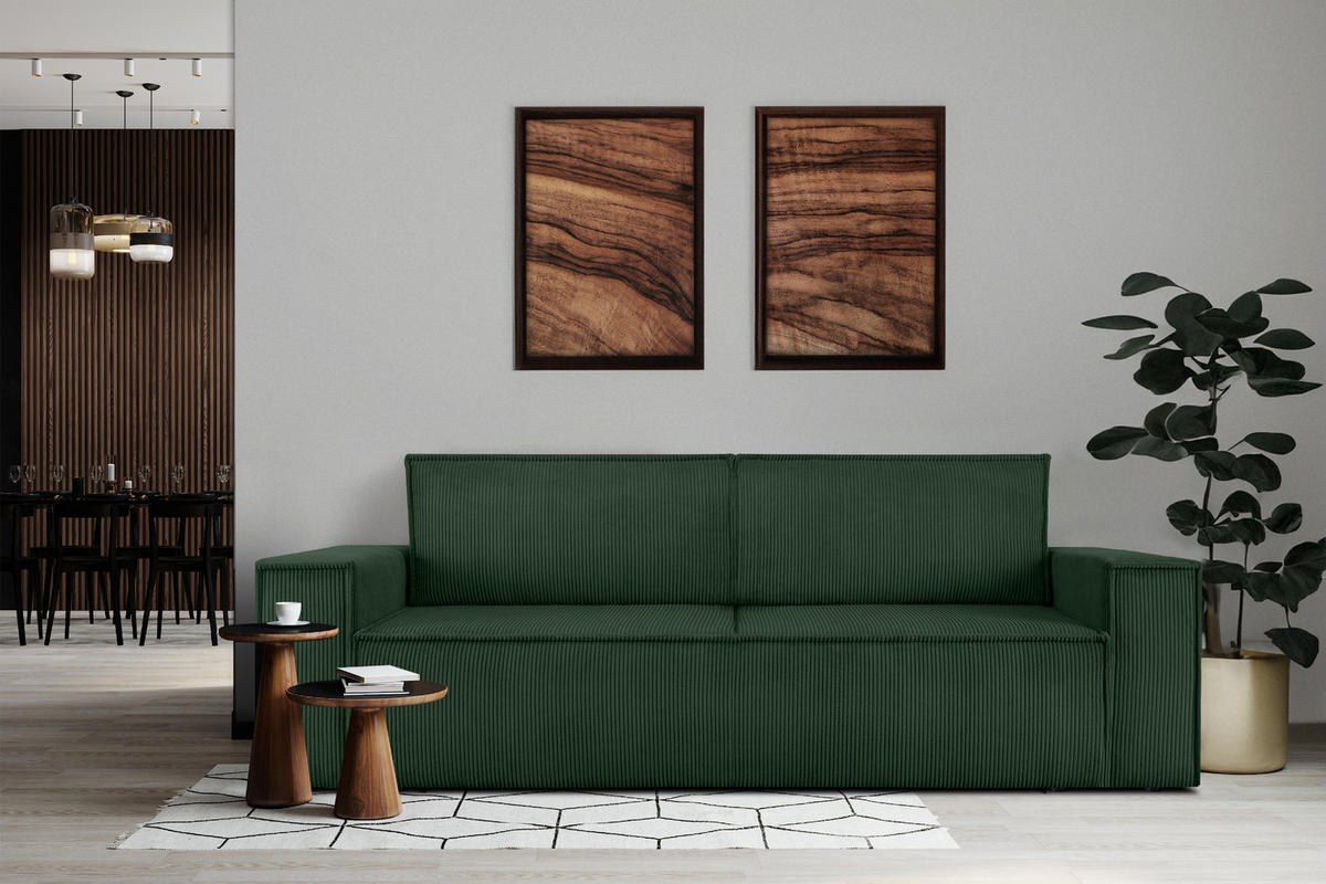 3-SITZER-SCHLAFSOFA NAPI in Pet Friendly Cord-Stoff, dunkelgrün - Dunkelgrün/Schwarz, Textil (244/89/101cm) - KONSIMO®