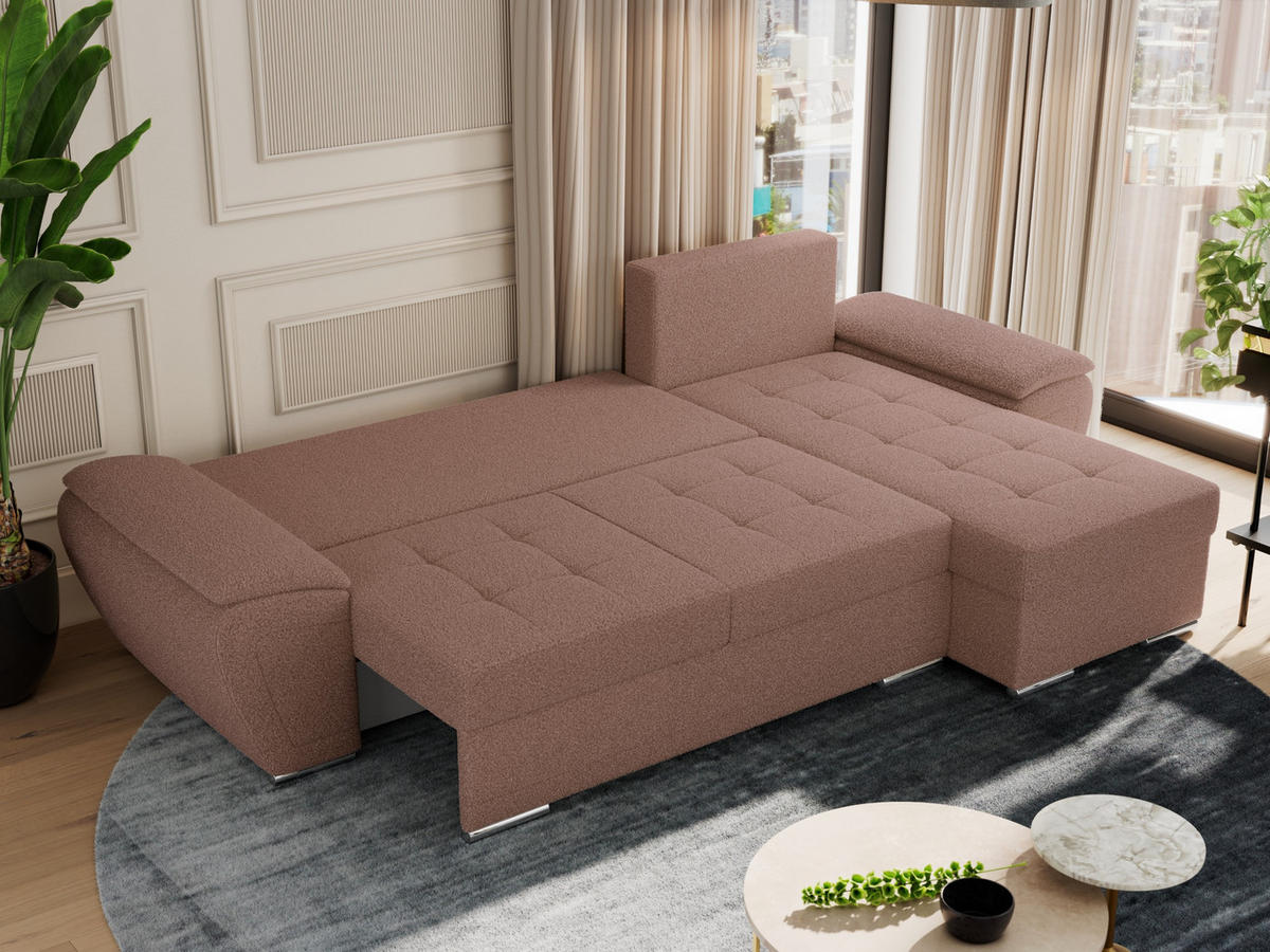 ECKSOFA UMBRIA L Rosa Boucle - Rosa/Grau, Textil (271/157cm) - MKS