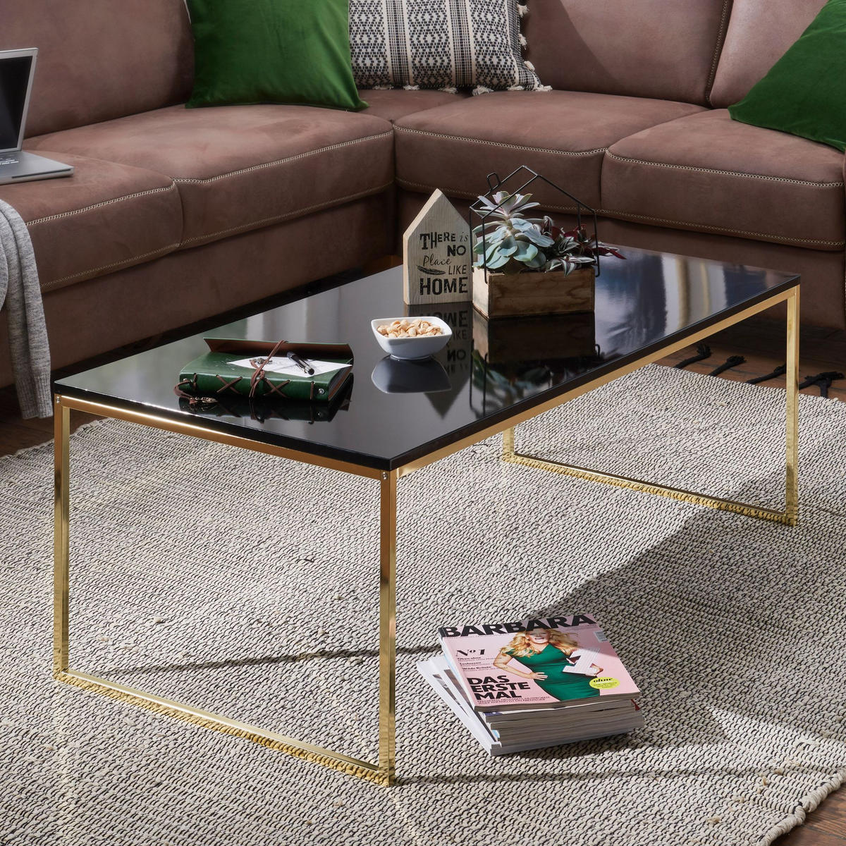 COUCHTISCH eckig GLORIA Metall Holz - Schwarz, Holzwerkstoff (120/60/45cm) - tinkaro