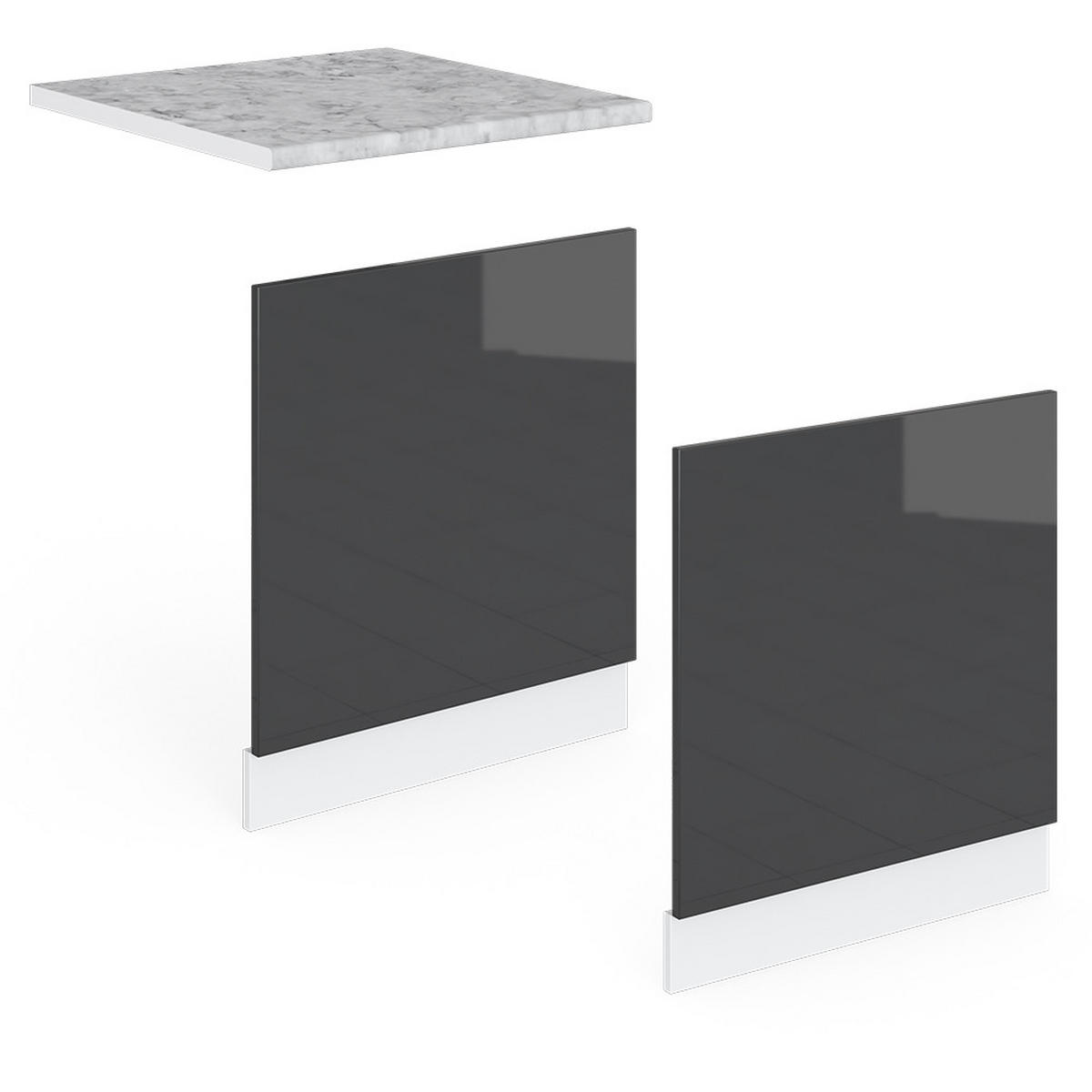 FRONTBLENDE R-Line Anthrazit 60 cm, AP Marmor - Schwarz Hochglanz/Anthrazit, Holzwerkstoff (60/57.2/1.6cm) - Vicco
