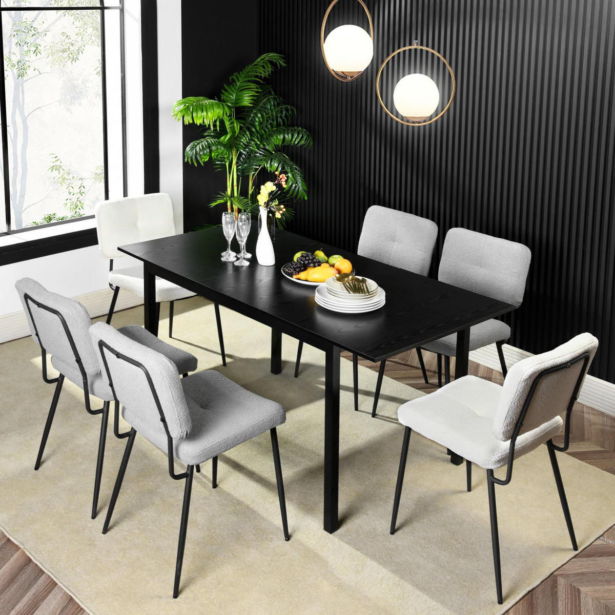 AUSZIEHBARER Esstisch für 4–6 Personen, 120–160 × 80 × 75 cm, Schwarz - Schwarz, Holzwerkstoff (160/80/75cm) - Meubles Cosy