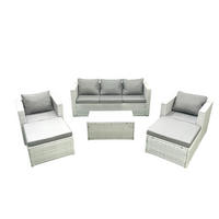 GARTENMÖBELSET mit 3-SITZER SOFA,COUCHTISCH Polyrattan Hellgrau-Mix 7-Sitzer - Hellgrau/Grau, Glas/Kunststoff - Fimous