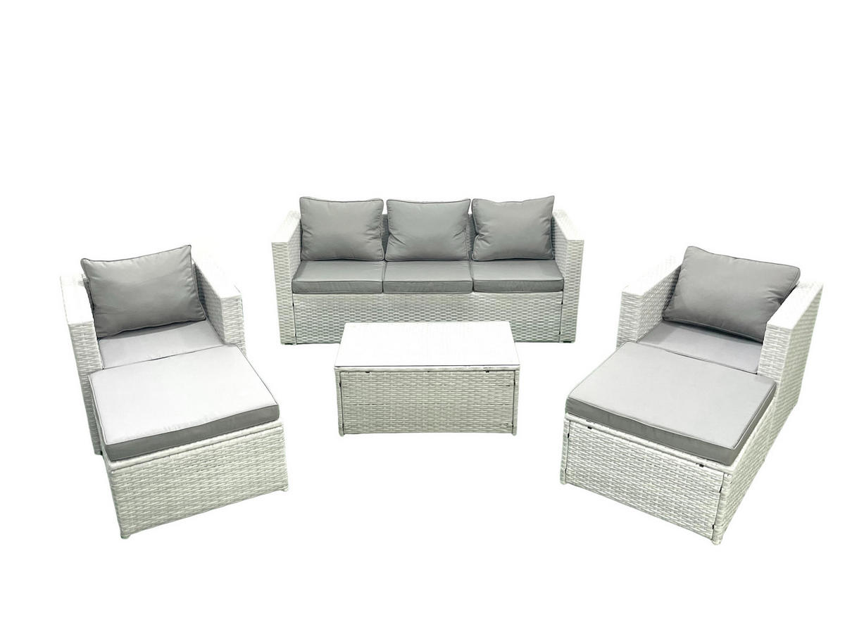 GARTENMÖBELSET mit 3-SITZER SOFA,COUCHTISCH Polyrattan Hellgrau-Mix 7-Sitzer - Hellgrau/Grau, Glas/Kunststoff - Fimous