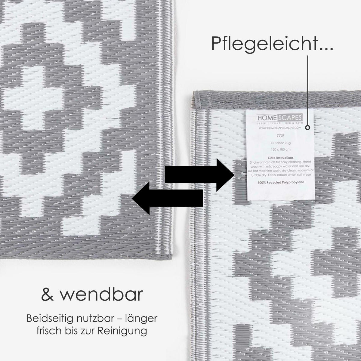 OUTDOORTEPPICH Zoe geometrisch gemustert 120/180 cm - Grau, Kunststoff (120/180cm) - Homescapes