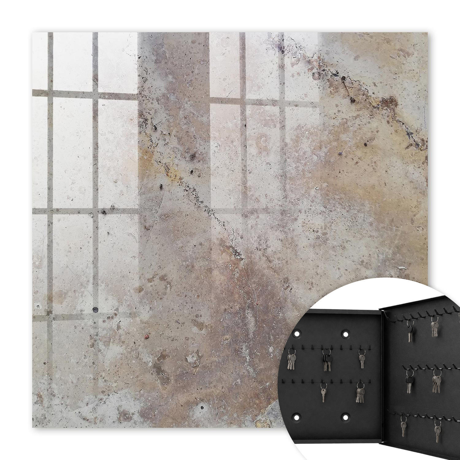 SCHLÜSSELBOX Schwarz 30x30 cm- Türöffnung nach rechts - Erdige Textur - Beige, Metall (30/30/5cm) - TULUP
