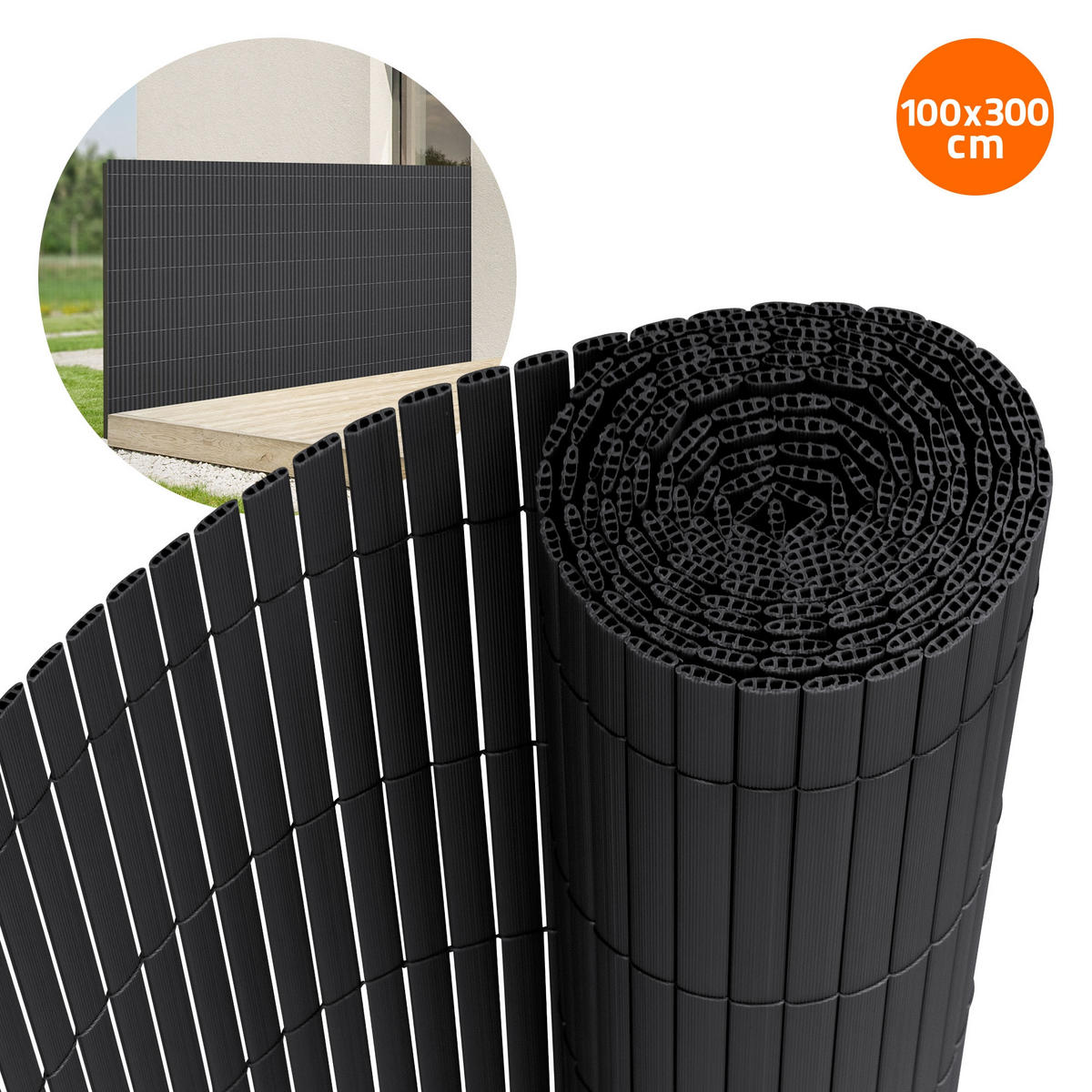 SICHTSCHUTZZAUN 300/100 cm - Anthrazit, Kunststoff (100/1.4cm) - ECD-Germany