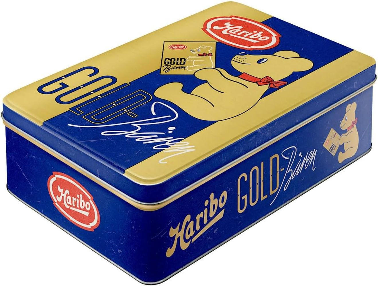 VORRATSDOSE flach HARIBO Goldbären Vintage Gold - Multicolor, Metall (23/7/16cm) - Nostalgic-Art