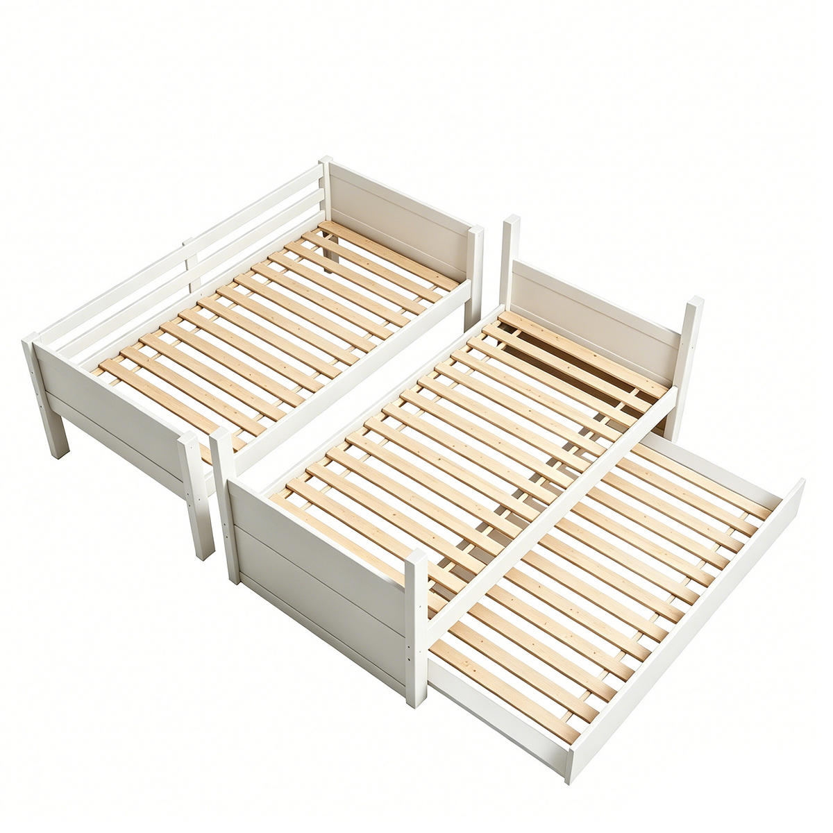 ETAGENBETT 90/200 cm DE-32580 3-in-1 mit Ausziehbett und Geländer Weiß - Weiß, Holz (90/200cm) - ComfortXL