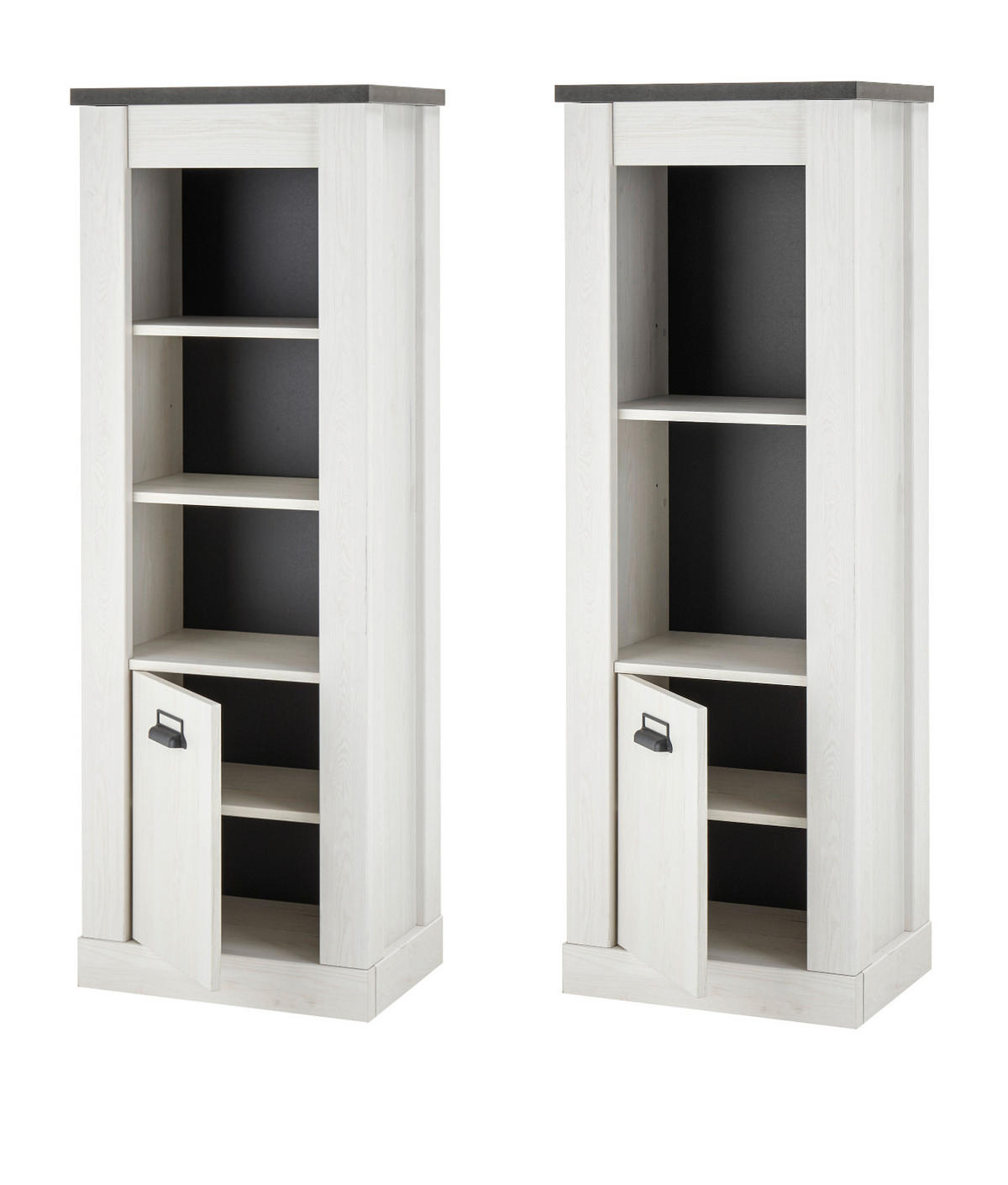 WOHNWAND weiß Pinie, anthrazit Landhaus, Wohnkombination 3-teilig 233 cm - Anthrazit/Weiß, Holzwerkstoff/Metall (233/170/43cm) - Furn.Design