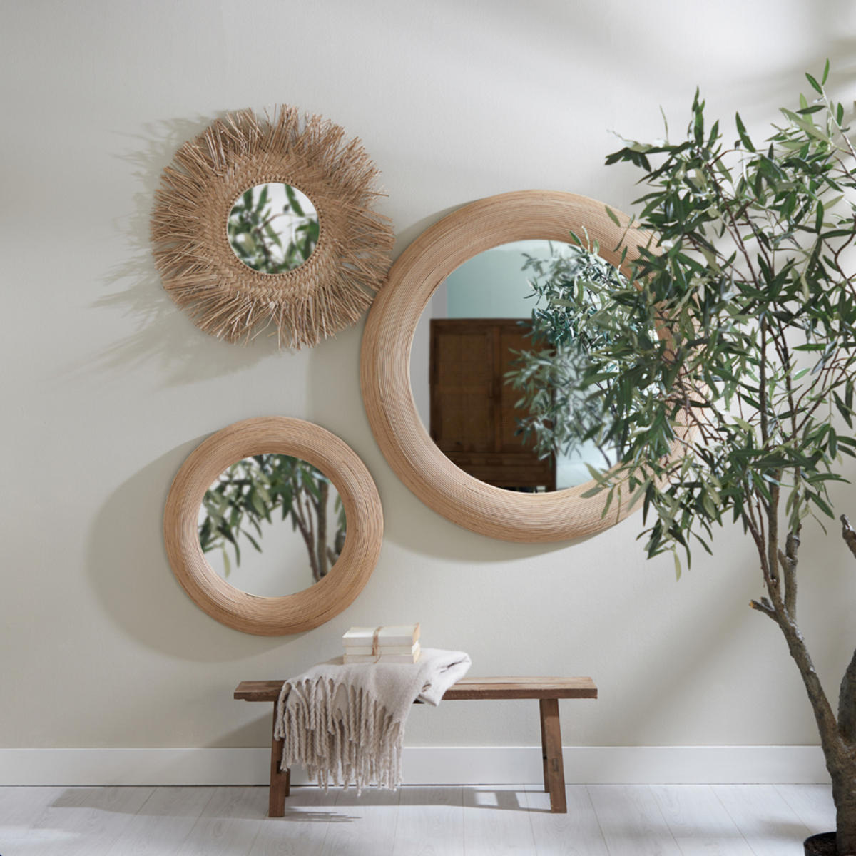 SPIEGEL Piedre Braun Ø71/71 cm - Hellbraun, Holz (4.5/71/71cm) - Light & Living