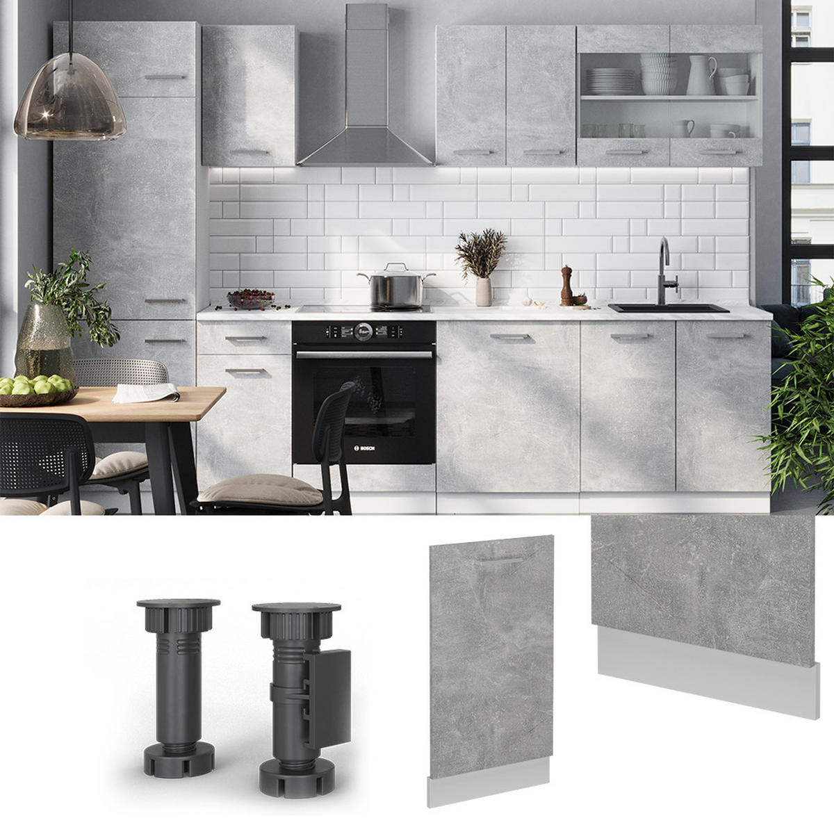 GESCHIRRSPÜLBLENDE R-Line Beton 45 cm ohne Arbeitsplatte - Schieferfarben/Weiß, Holzwerkstoff (45/81.8/1.6cm) - Vicco