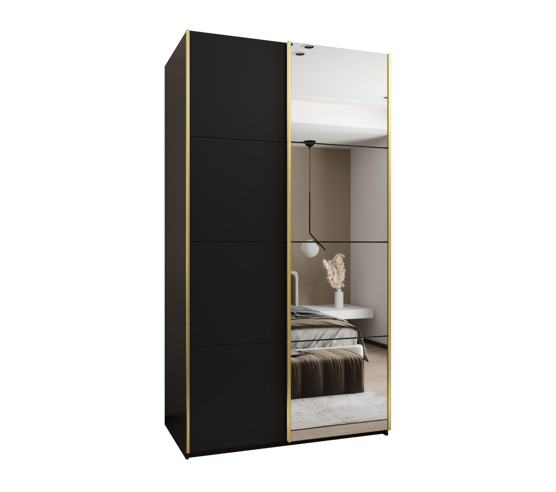 Abiks Möbel Schwebetürenschrank Schwarz, Schwarz, Gold 130x245x64 cm
