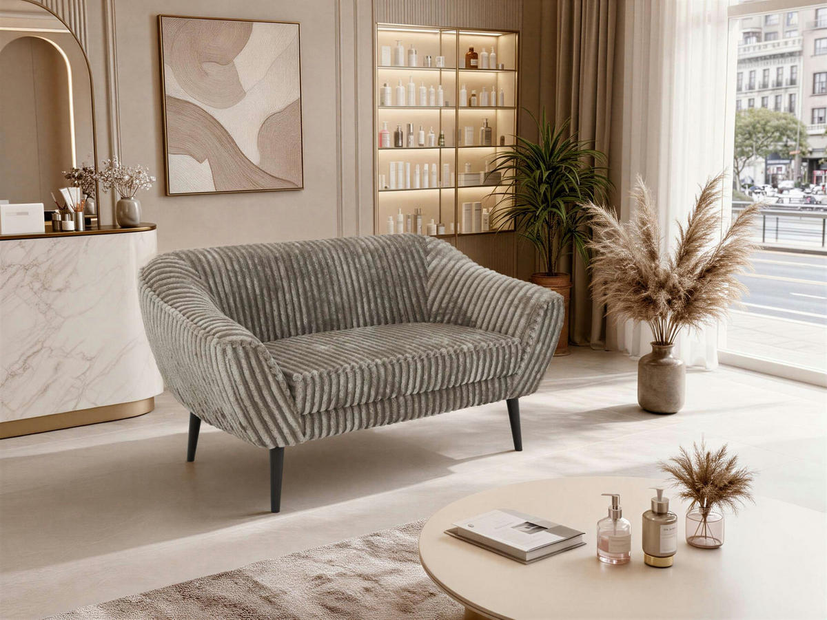 2-SITZER-SOFA PIRS - Hellbraun Cord - Schwarze Beine - Hellbraun/Schwarz, Holzwerkstoff/Textil (140/75/74cm) - MKS