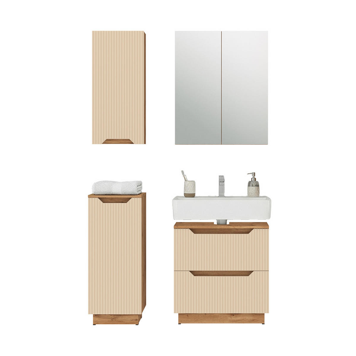 KOUPELNOVÝ NÁBYTEK Lotta Dubový/kašmírový pruhovaný - kašmírová/barva dubu, kompozitní dřevo (59.8/62.5/32cm) - Vicco