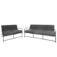 POLSTERGARNITUR (3-2) - Antiklederlook - Grau, Textil (1/1/1cm) - home24