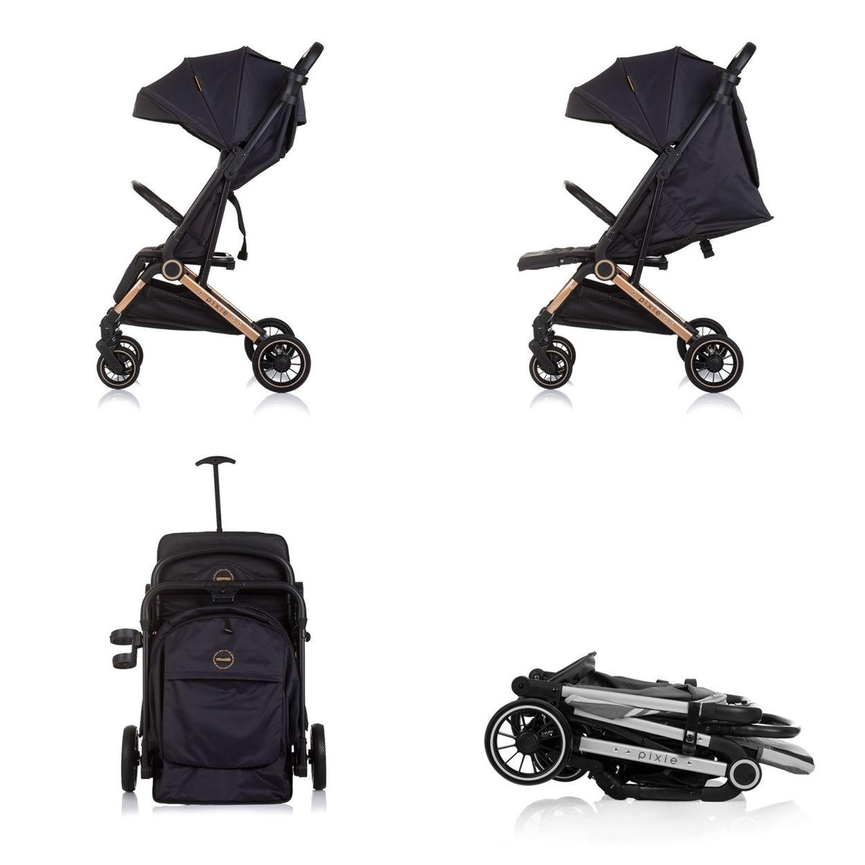 BUGGY Pixie schwarz gold zusammenklappbar Getränkehalter Korb 22 kg - Schwarz, Metall (78/53/104cm) - Chipolino