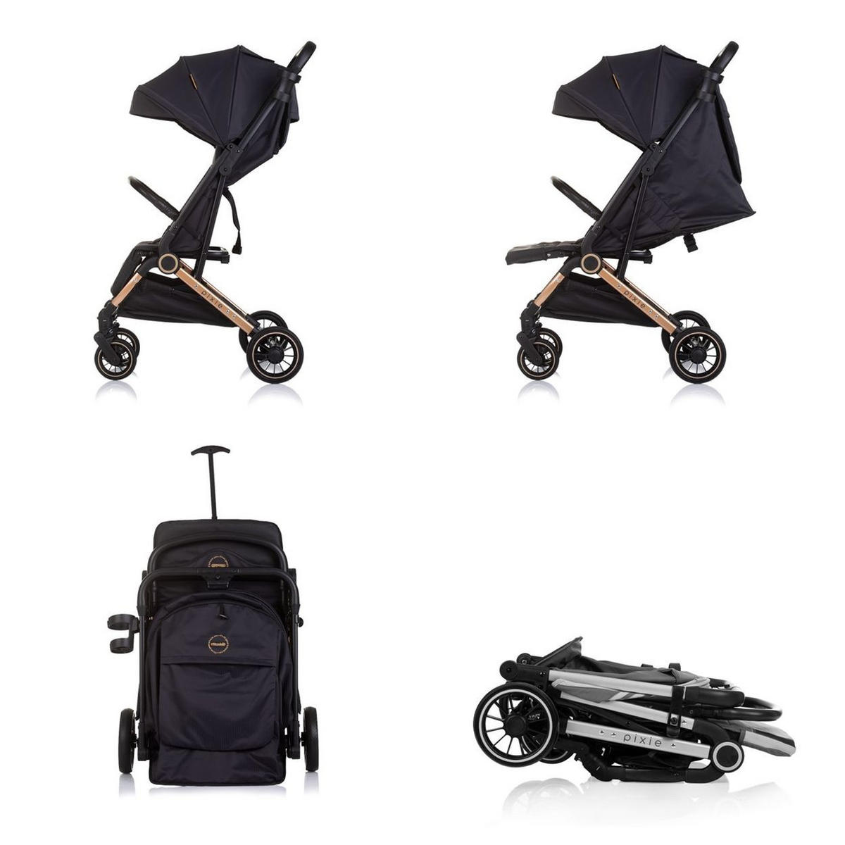 BUGGY Pixie schwarz gold zusammenklappbar Getränkehalter Korb 22 kg - Schwarz, Metall (78/53/104cm) - Chipolino