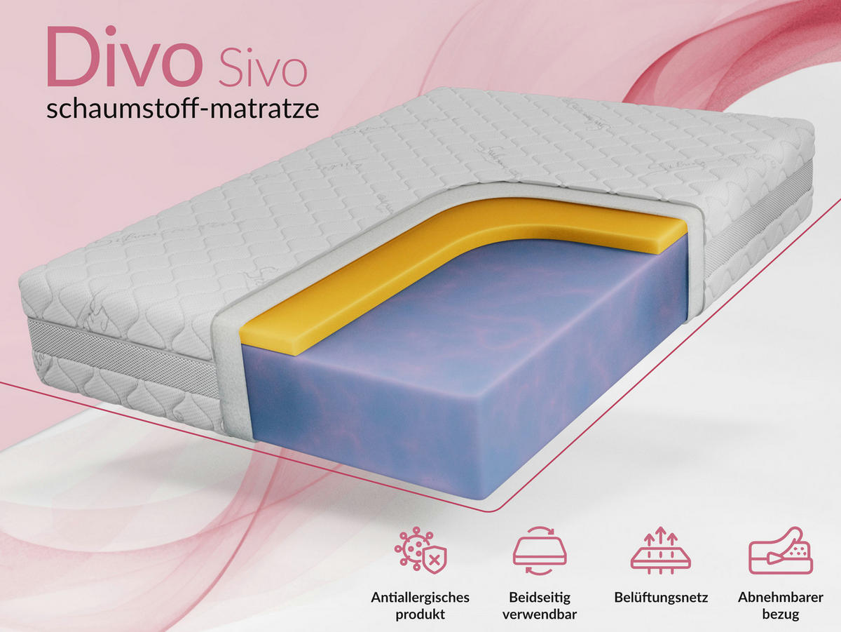 VISCOMATRATZE DIVO - 140/200 - H2 - Sivo - Weiß, Textil (140/200cm) - MKS