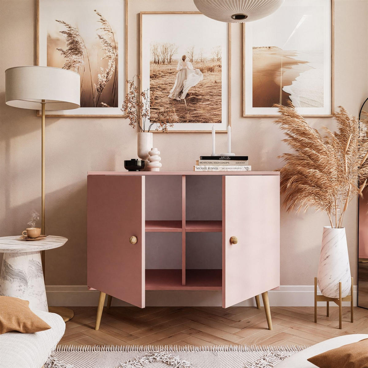 KOMMODE Zweitürige HARMONY Natürlich Rosa - Rosa, Holzwerkstoff (100/85/42cm) - Lookway