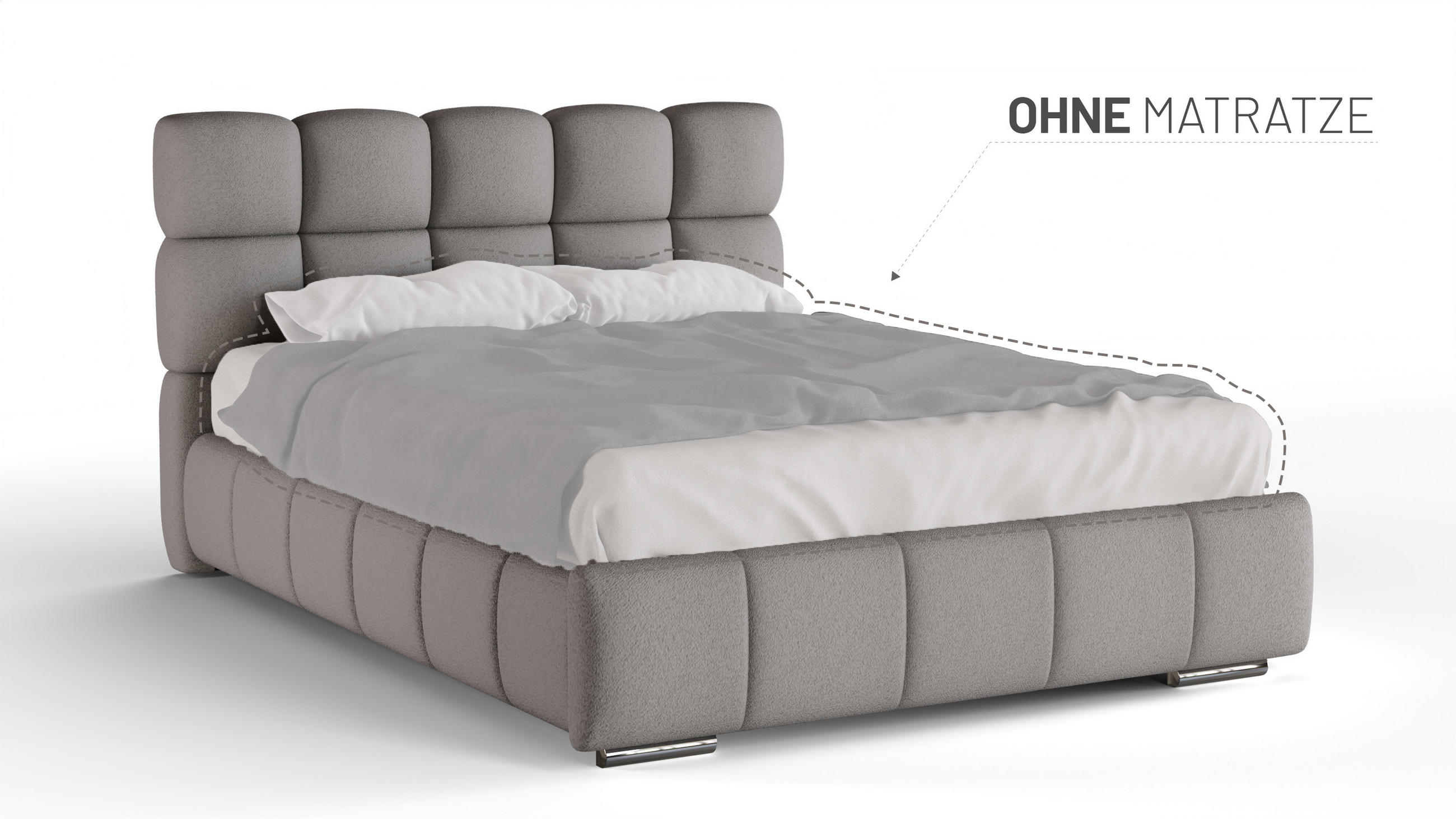 POLSTERBETT Bliss 140 x 200 cm mit Bettkasten und Lattenrost ohne matratze - grau - Grau, Holz (140/200cm) - Panda Möbel