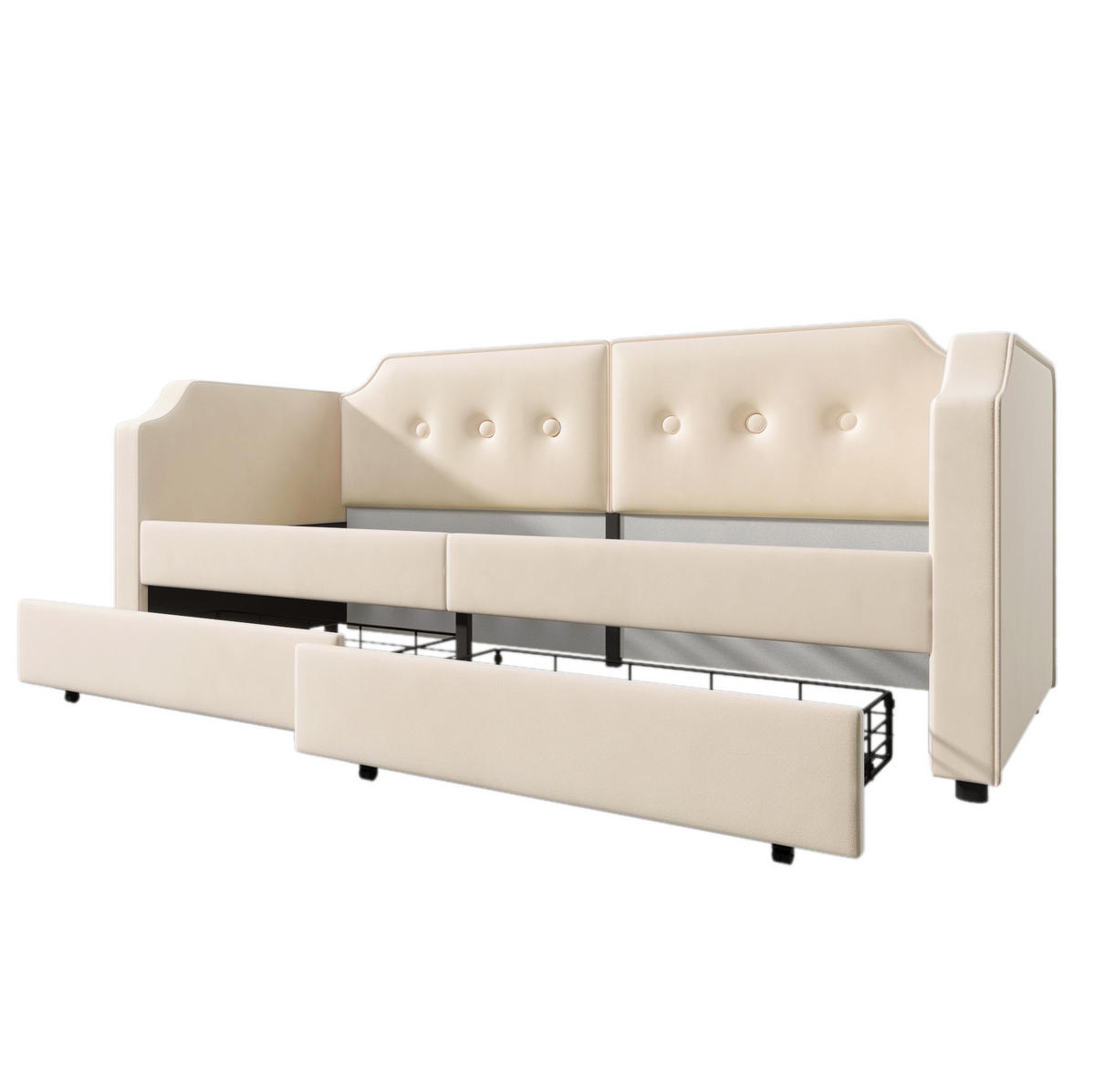 POLSTERBETT 90/200 cm mit USB/Type-C, Leselicht & 2 Schubladen, Samt Beige - Beige, Textil (90/200cm) - Redom