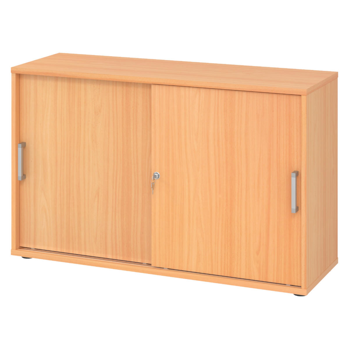 SCHIEBETÜRENSCHRANK - 2 Ordnerhöhen 40/120/74,8 cm in Buchefarben Chromgriff (Metall) - Buchefarben, Holzwerkstoff (120/74.8/40cm) - bümö