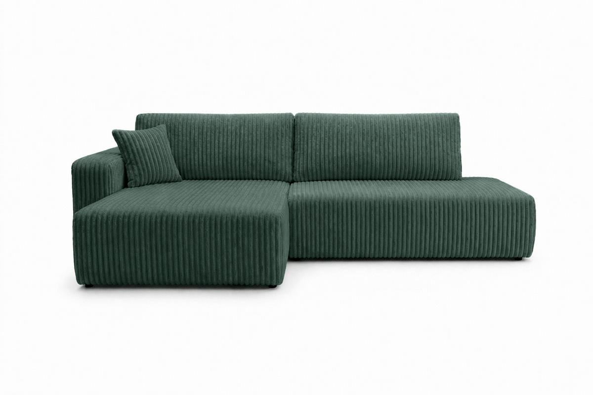 ECKSOFA Mit Schlaffunktion Und Bettkasten, Cordstoff Tilia, Grün, Links, OPEN XL - Grün, Holz (262/145cm) - Kaiser Möbel
