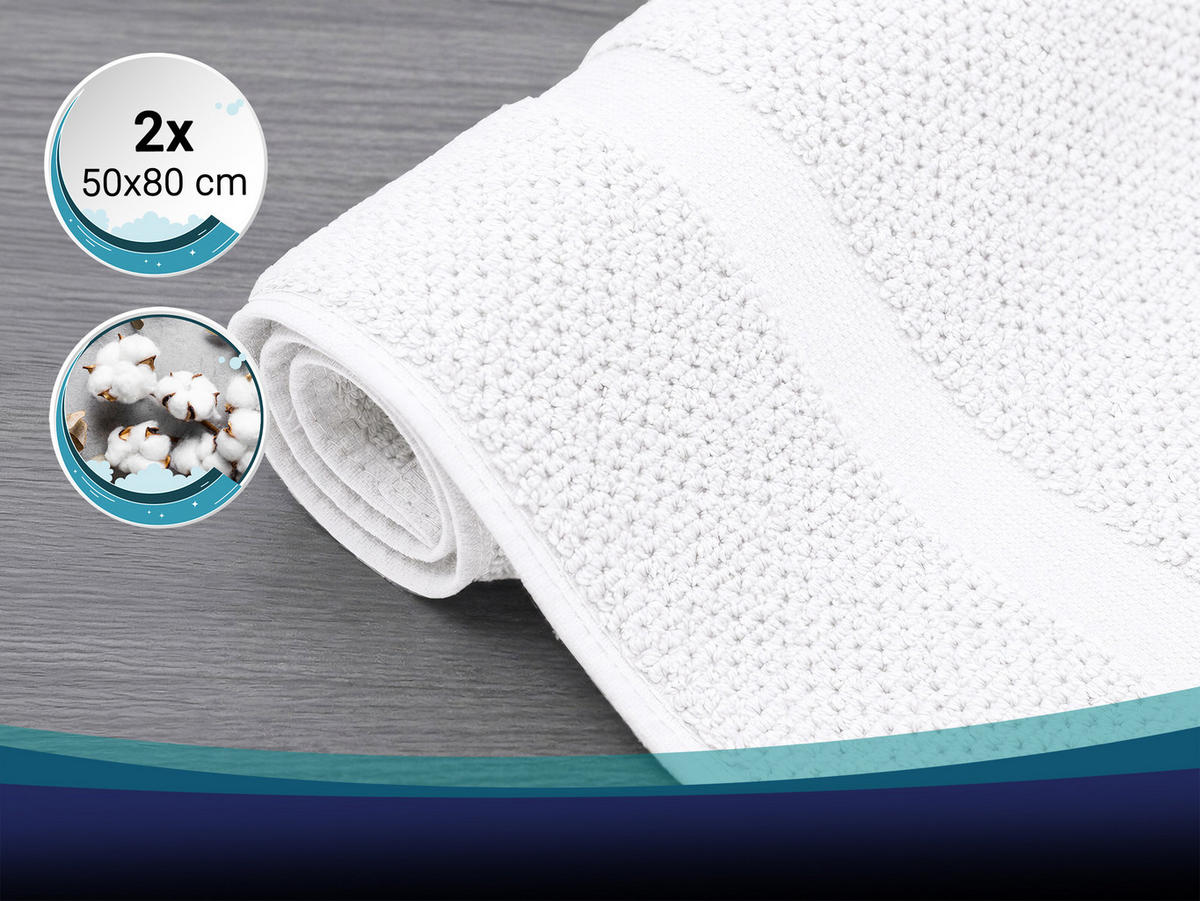 BADEMATTE, 2er-Set, 50x80 cm, 100% Baumwolle, Weiß - Weiß, Textil (50/80cm) - Zollner