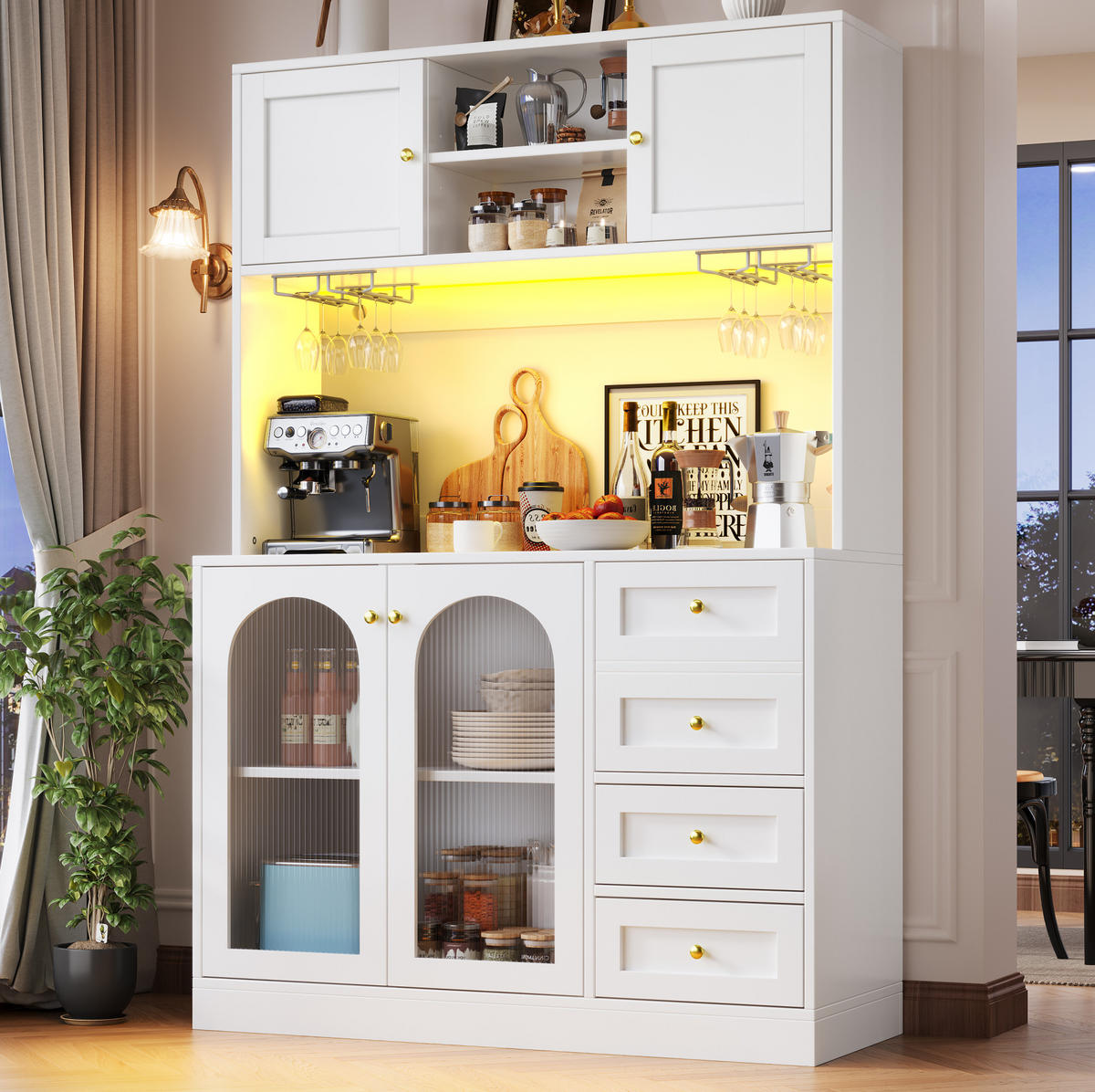 BUFFET 120/40/188 cm aus MDF mit App-gesteuerter LED-Lichtleiste Weiß - Weiß, Holzwerkstoff (120/188/40cm) - Modenvie