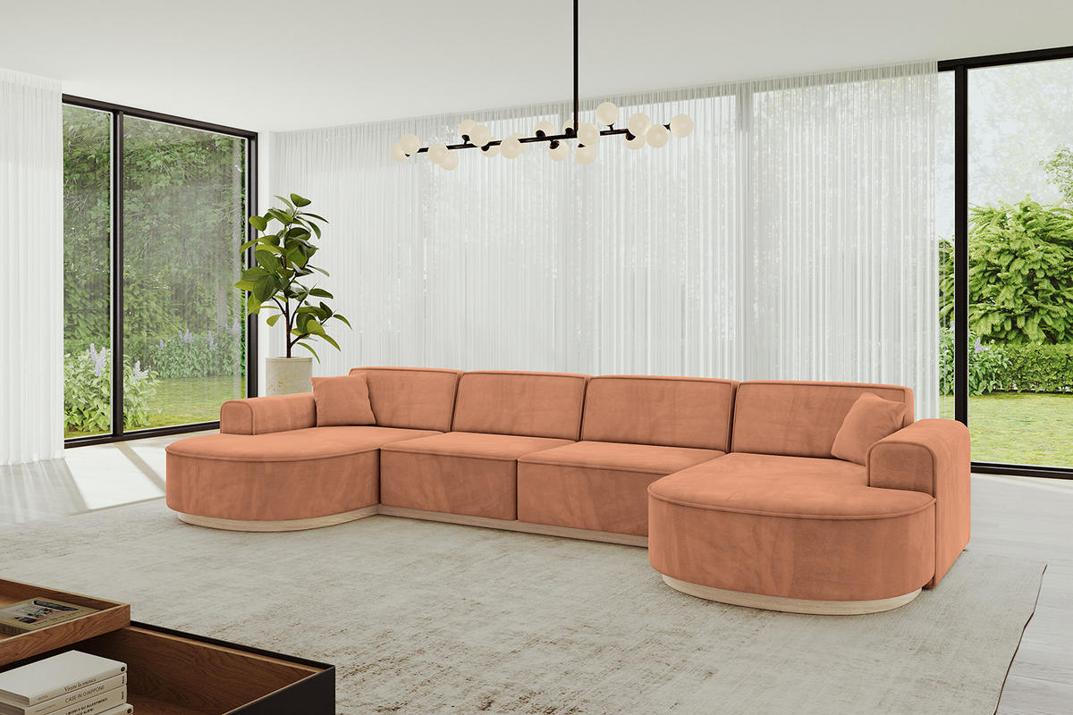 WOHNLANDSCHAFT MARI-U2-v1 - 388x171x83 cm Orange Velours - Orange, Holzwerkstoff/Textil (388/83/171cm) - ALTDECOR