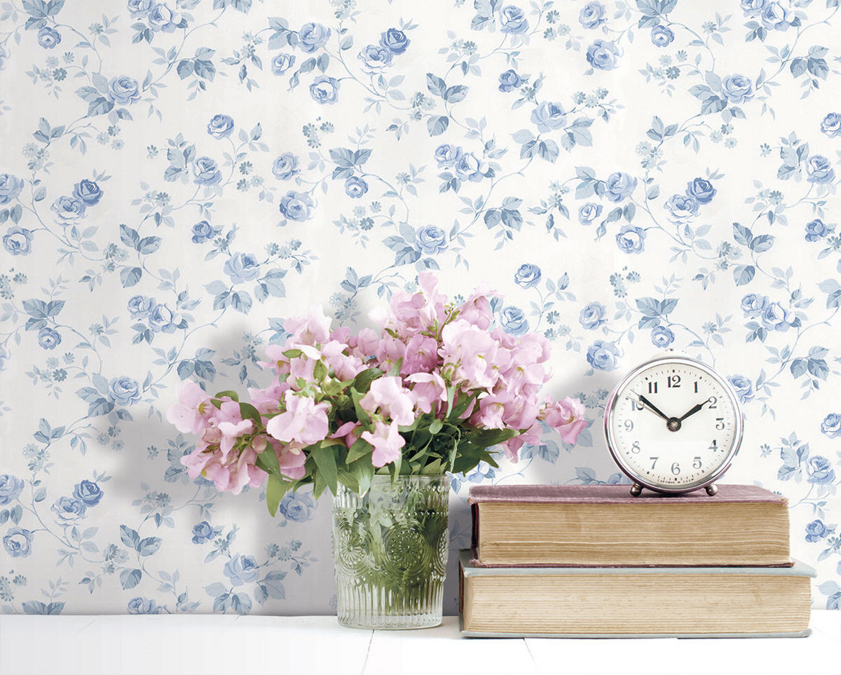 TAPETE Blumen 53 cm x 10 m - Blau, Papier (53/1000cm) - Sanders & Sanders