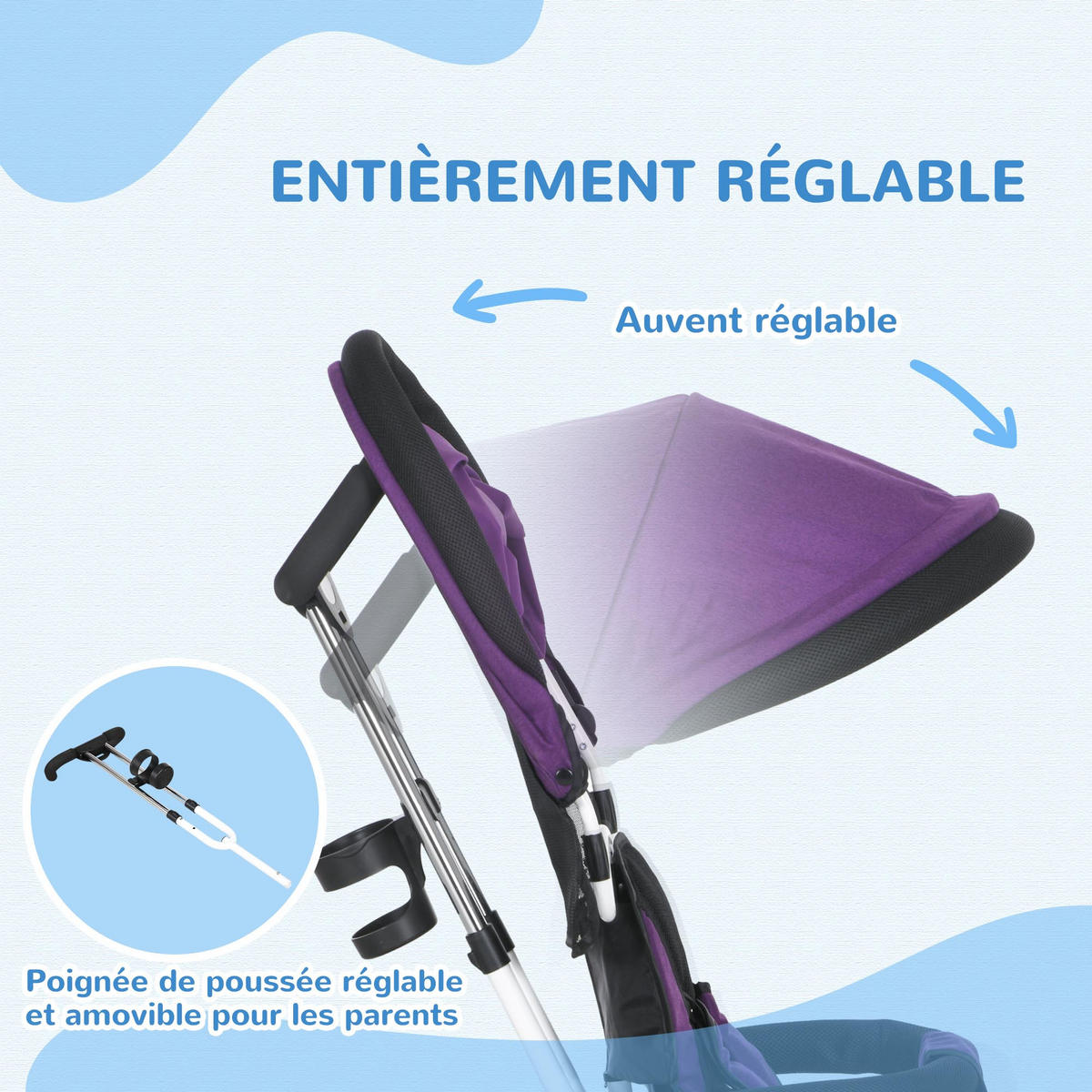 DREIRAD DE-18943 6-in-1 mit Sonnenschutz & Teleskopgriff Violett/Weiß - Lila, Metall (95/50/106cm) - ComfortXL