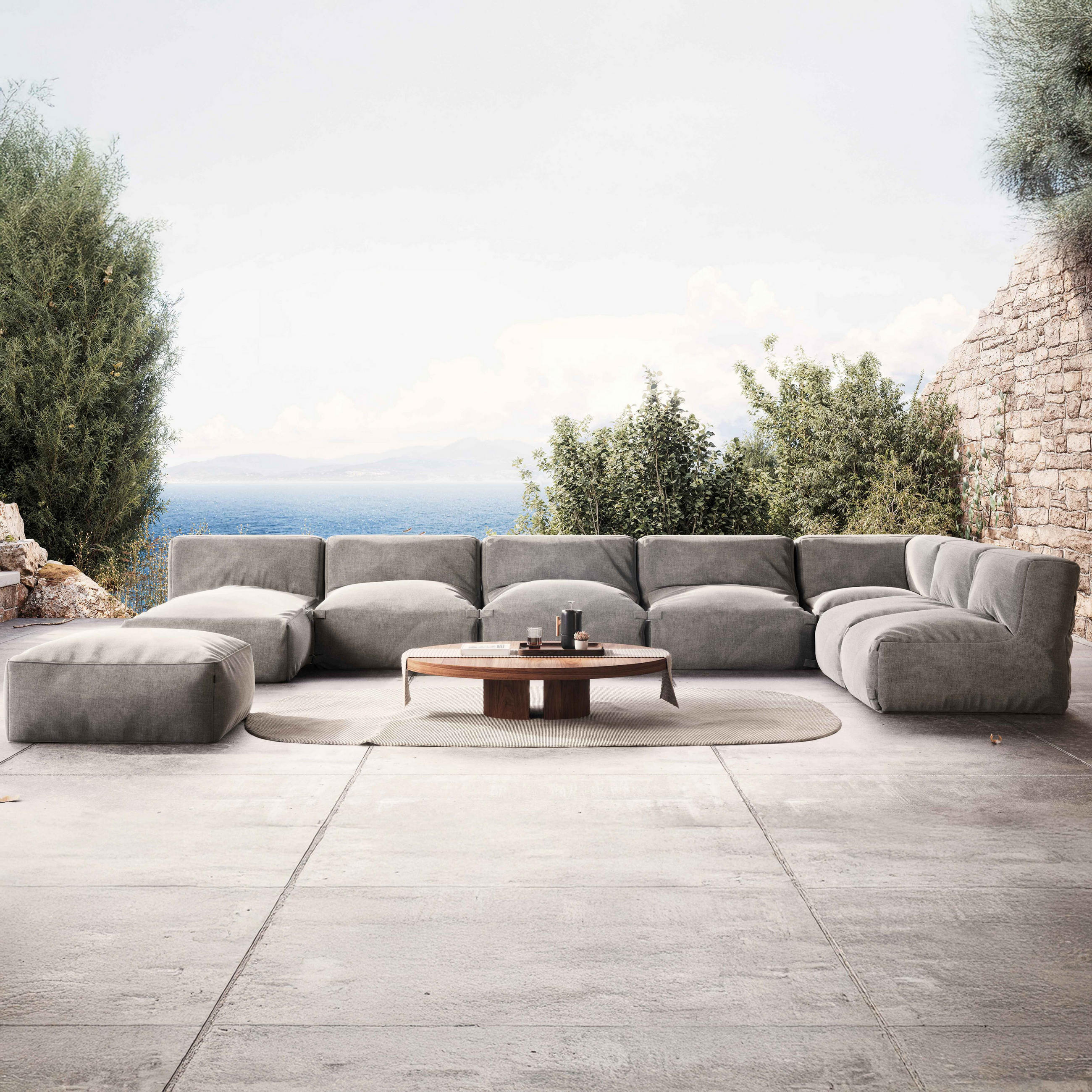 GARTENSOFA 8-tlg., Grau - Grau, Textil (85/65/160cm) - Oviala