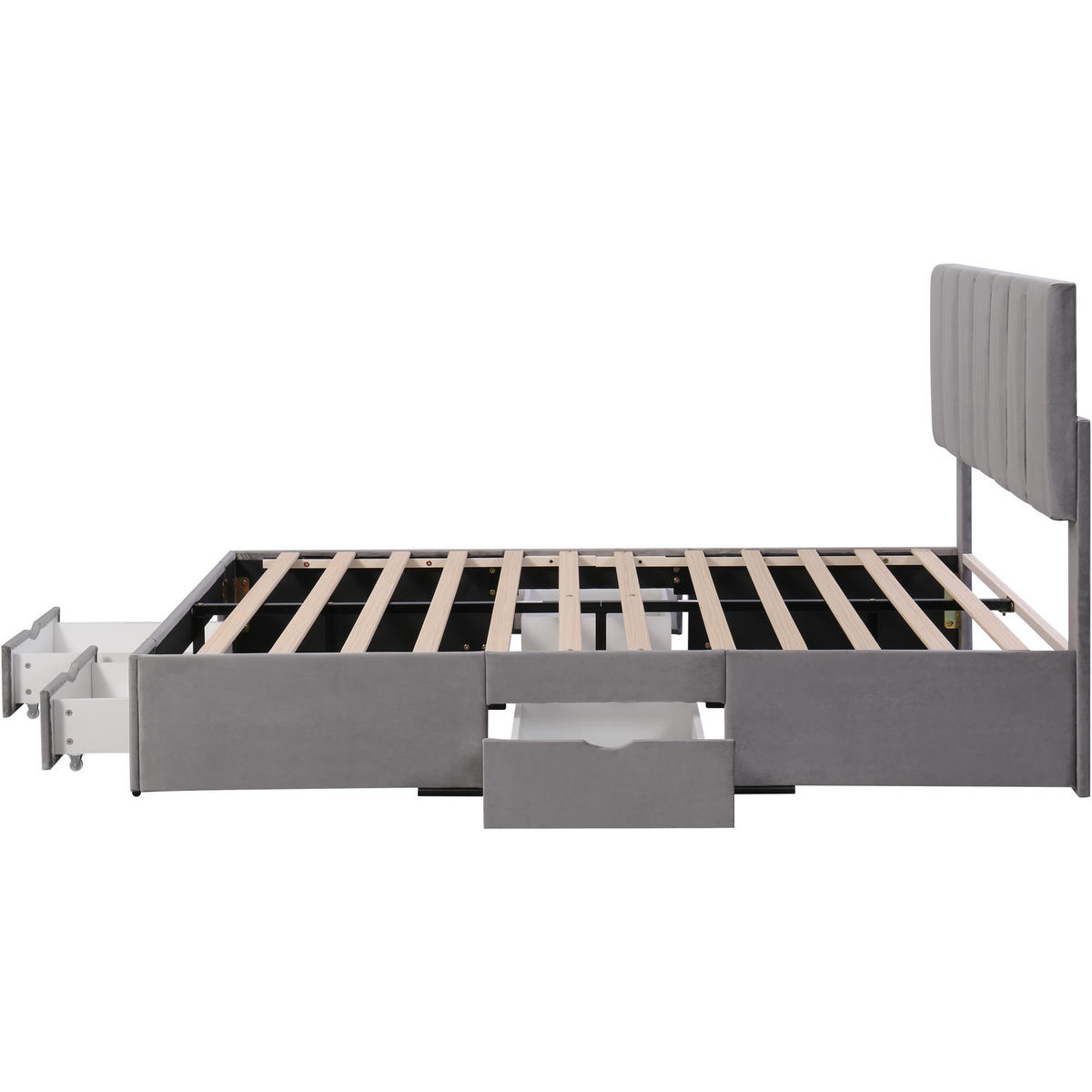 POLSTERBETT 140/200 cm Grau mit Lattenrost und 4 Schubladen - Grau, Textil (140/200cm) - OKWISH