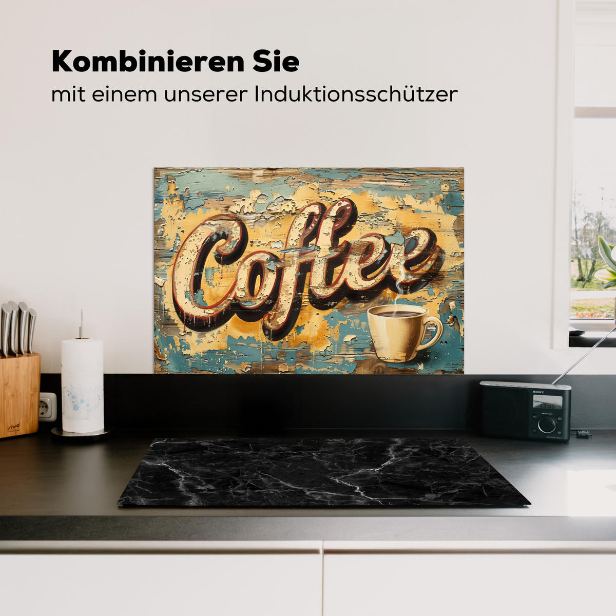 SPRITZSCHUTZ KÜCHE Kaffee - Vintage - Braun - Tasse 70x50 cm - Teakfarben, Metall (70/0.3/50cm) - MuchoWow