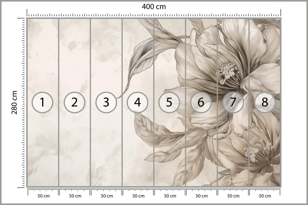 FOTOTAPETA Pre Spálňu Jemné Béžové Kvety Minimalizmus Moderná 400 x 280 cm - béžová, papier (400/280cm) - Muralo