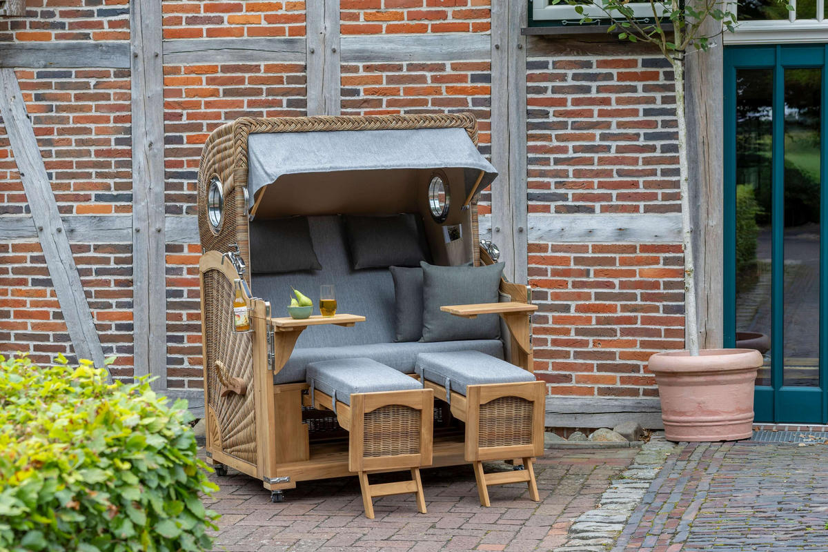 STRANDKORB XXL Düne Grande Teak Banana - Braun/Grau, Metall (142/170/95cm) - Mr. Deko